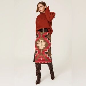 Lauren Ralph Lauren Southwestern Print Cotton-Linen Blend Midi Skirt-Size S